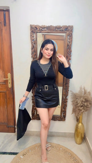 Leather skort skirt w belt
