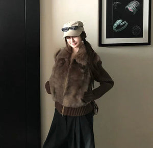 Furr Detachable sleeves Half Jacket
