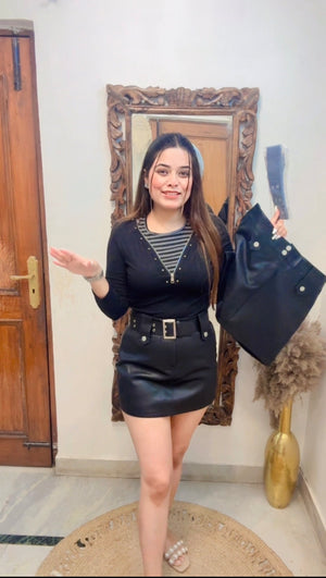 Leather skort skirt w belt