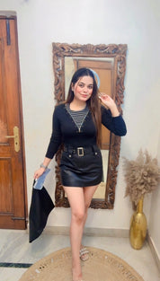 Leather skort skirt w belt