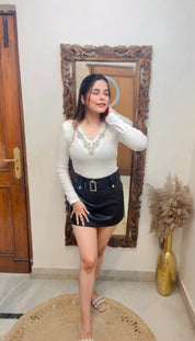 Leather skort skirt w belt
