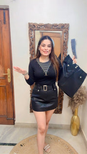 Leather skort skirt w belt