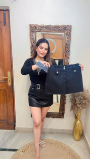 Leather skort skirt w belt