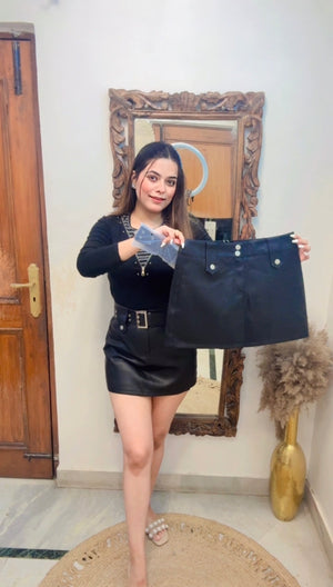 Leather skort skirt w belt
