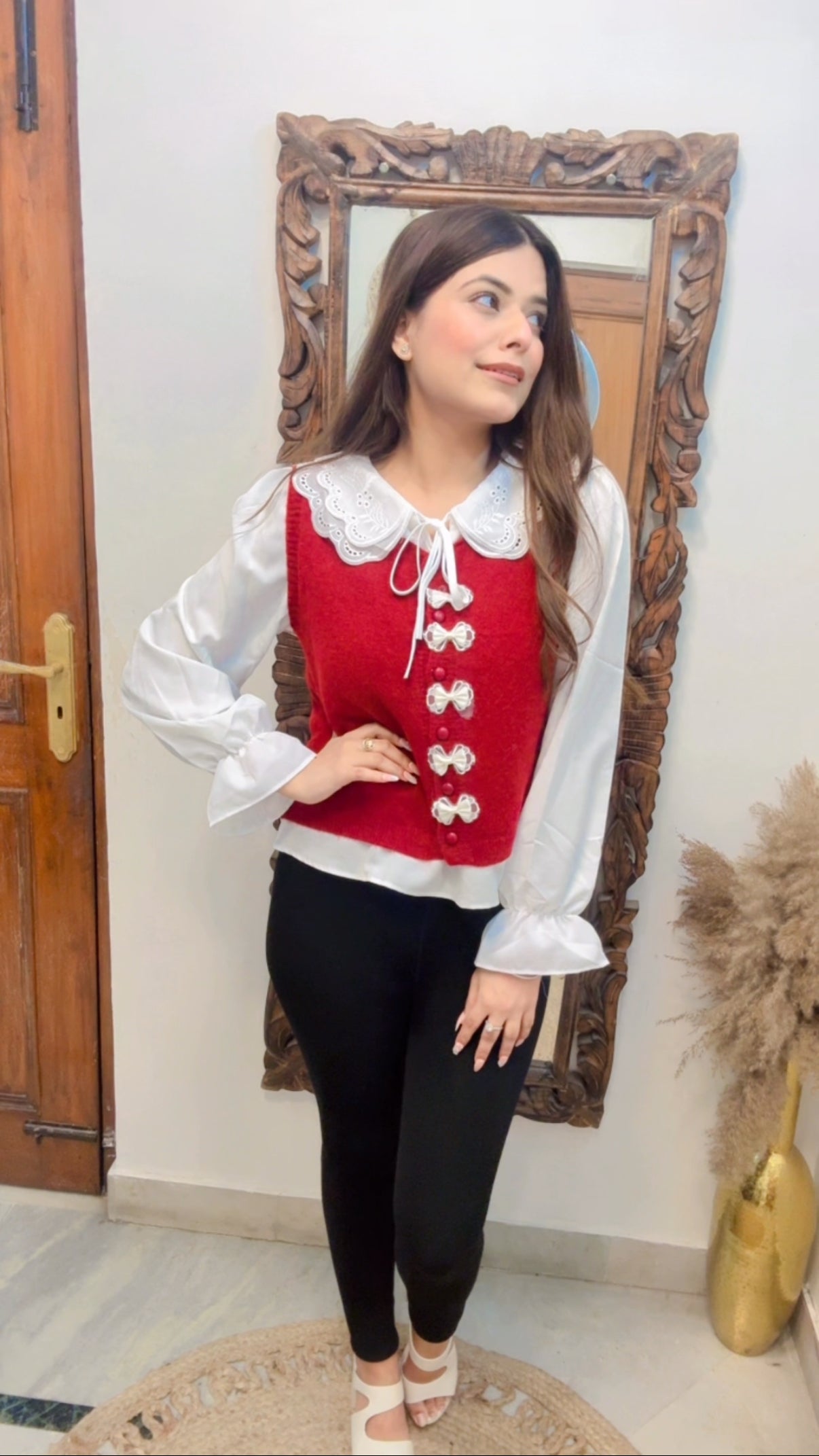 Bow Half Sweater & Shirt combo